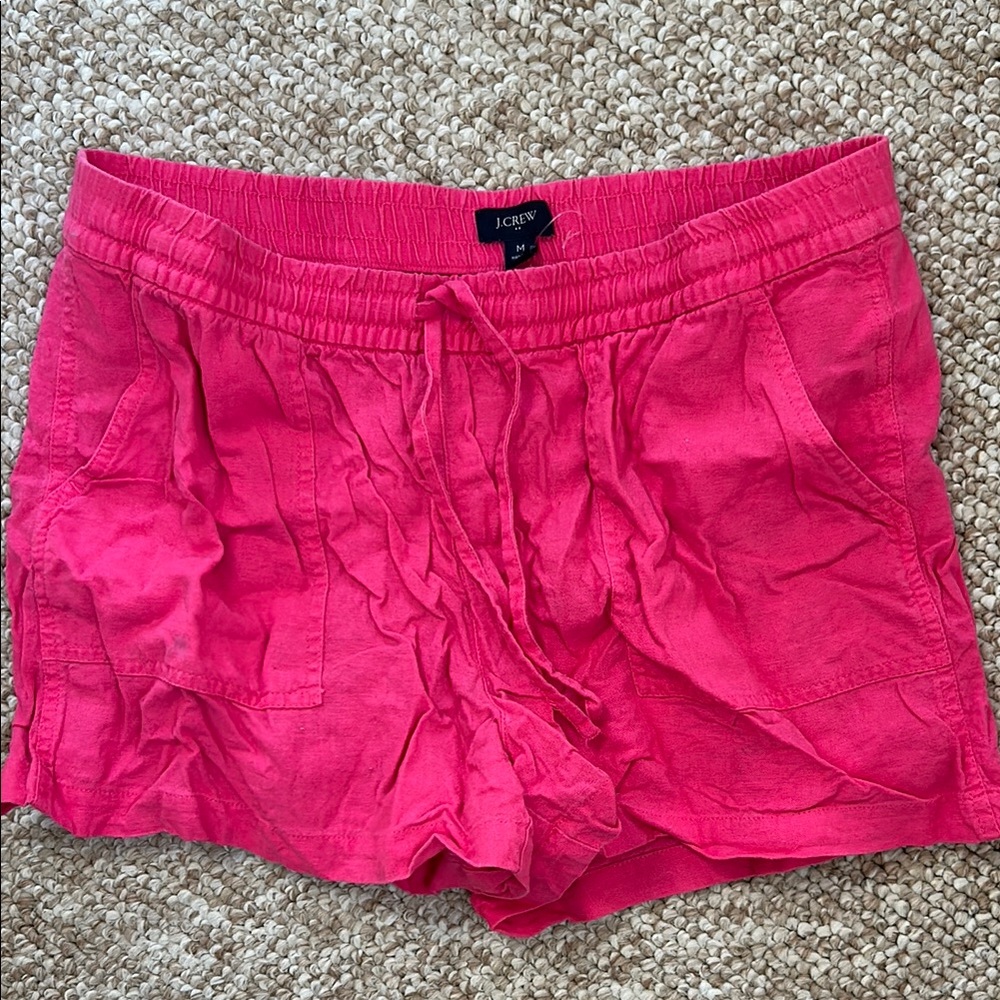J. Crew Women's Linen Barbie Pink Tie Waist Shorts size Medium